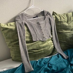 Waffle Knit button up cropped sweater